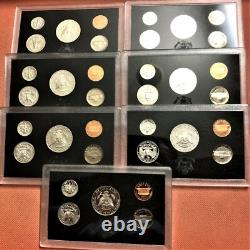 1992-1998 United States Mint Silver Proof Sets, Complete 7 Silver Sets, Ogp /coa