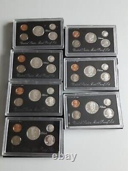 1992-1998 United States Mint Silver Proof Sets, Lot of 7, Uncirculated, Preowned