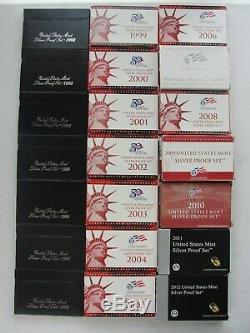 1992 2012 US SILVER PROOF SET Run Of 21 Consecutive Sets (SILVER IS HOT!)