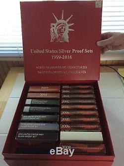 1992-2015 U S Mint Silver Proof Sets, 24 sets, with very nice storage box