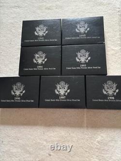1992 S thru 1998 S Premier Silver Proof Sets complete 1993 1994 1995 1996 1997
