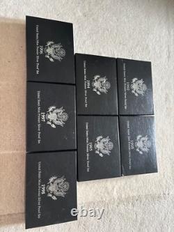 1992 S thru 1998 S Premier Silver Proof Sets complete 1993 1994 1995 1996 1997
