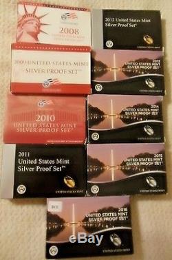 1992 through 2016 United States Silver Proof Sets Complete Run of 25 Sets