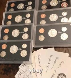 1992 thru 1998 US Mint ANNUAL 5 Coin SILVER Proof Set Lot 7 Sets 35 Coins