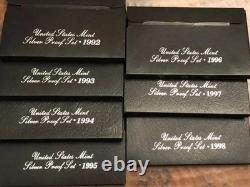 1992 thru 1998 US Mint ANNUAL 5 Coin SILVER Proof Set Lot 7 Sets 35 Coins
