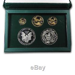 1993-P Proof Gold & Silver American Eagle 5 Coin Set Box and Certificate