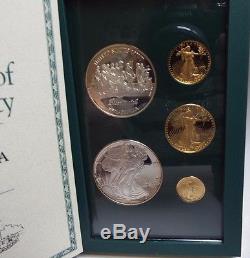 1993-P Proof Gold & Silver American Eagle 5 coin Philadelphia Set Box & COA