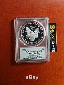 1993 P Proof Silver Eagle Pcgs Pr70 Dcam Philadelphia Set Flag Mercanti Label