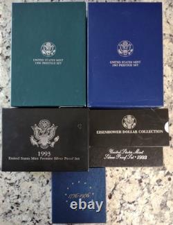 1993 Premier Silver Proof Set 1990 & 1993 Prestige Set 1776-1976 Bicentennial