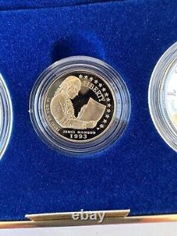 1993 US MINT Bill of Rights 3 Coin Proof Set, Gold & Silver, Box, COA