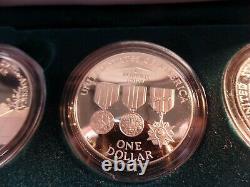 1994 US Veterans Commemorative Proof Silver Dollar 3-Coin Set OGP Box COA