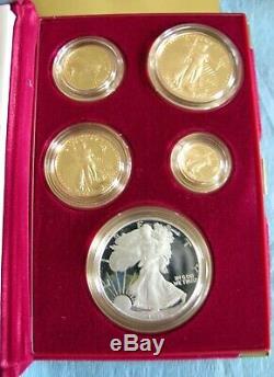 1995 W, 10th Anniversary American Eagle Proof Set Gold & Silver in the Box, COA