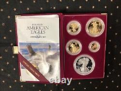 1995-W 5-Coin Proof American Eagle Set (10th Anniv. Box & COA) RARE