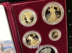 1995-W 5-Coin Proof American Eagle Set (10th Anniv. Box & COA) RARE