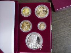 1995-W AMERICAN EAGLE 5 COIN 10th ANNIVERSARY SILVER GOLD PROOF SET w BOX COA