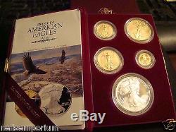 1995 W Five Coin American Eagle 10th Anniversary Set Proof Gold & Silver Coins