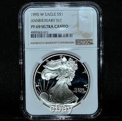 1995-w $1 Proof Silver American Eagle Ngc Pf-69 Anniversary Set Pr Trusted