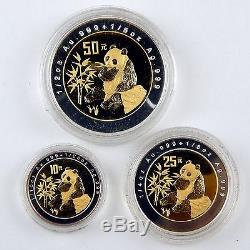 1996 China Panda BiMetallic Bi Metal Silver Gold Proof 3 Coin Set OGP COA #A0101