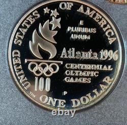 1996-S US Mint Prestige Proof Set Olympic Commemorative Silver Dollar Box & COA