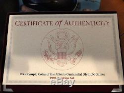 1996 US MINT Prestige Proof COIN Set Atlanta Olympics 90% Silver Dollar OGP& COA