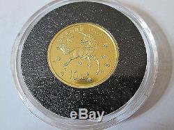1997 China 10 Yuan Proof 1oz silver and 1/10 Oz Gold Unicorn two coin set