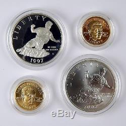 1997 US Jackie Robinson 4 Coin Gold & Silver Proof & Uncirculated Set sku 5375