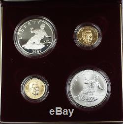 1997 U. S. Mint Jackie Robinson Commem. 4 Coin Silver & Gold Proof & UNC Set DGH