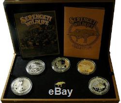 1998 TANZANIA 2500 Shilingi 50 Oz Silver 10 Coins Proof Set Serengeti Wildlife