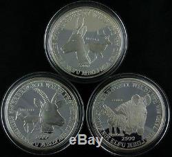 1998 TANZANIA 2500 Shilingi 50 Oz Silver 10 Coins Proof Set Serengeti Wildlife