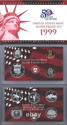 1999 2000 2001 2002 2003 2004 2005 US Mint Silver Proof Set + COA / OGP LOT OF 8