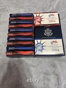 1999-2004 U. S. Mint Proof +Silver Proof Sets Government Issued Box Inc