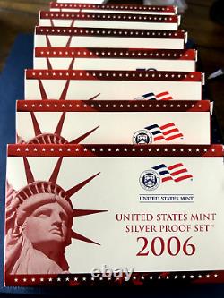 1999-2006 U. S. Mint Complete Silver Proof Sets with Boxes & COA's