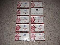 1999-2008 Complete Silver Proof Sets With Boxes, COA'S, and Storage Box