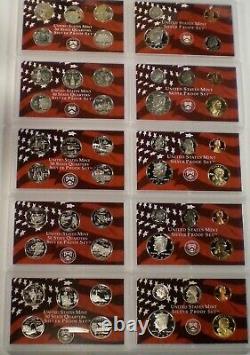 1999 2008 SILVER PROOF SETS with State Quarters and storage box