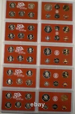 1999 2008 SILVER PROOF SETS with State Quarters and storage box