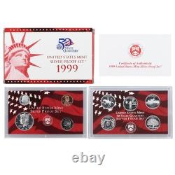 1999-2008 S Proof Set Run Box & COA 90% Silver US Mint 10 Sets 109 Coins