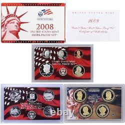 1999-2008 S Proof Set Run Box & COA 90% Silver US Mint 10 Sets 109 Coins