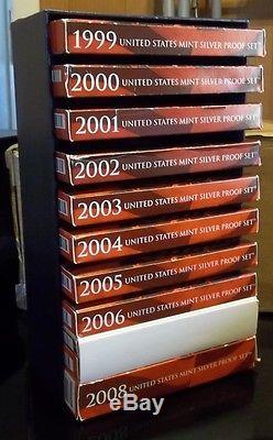 1999-2008 S Silver US Mint Proof Sets in OGP and Storage box for proof sets