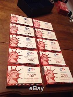 1999-2008 S United States Mint Silver Proof Sets US U. S. 1999 2008