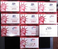 1999-2008 Silver Proof Set Lot -OGP, COA's OTQ1094/REH