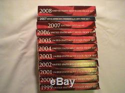 1999-2008 Silver Proof Sets. Boxes and COA for all 109 coins