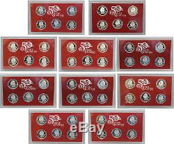 1999-2008 State Quarter Proof set run 90% Silver No Boxes or COAs US MINT