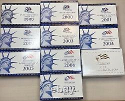 1999-2008 US Mint Proof Sets OGP Box & COA Lot 109 Coins (10 Annual Sets)