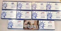 1999-2008 US Mint Proof Sets OGP Box & COA Lot of 109 Coins 10 Annual Sets Lot