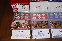 1999 2008 US Mint Proof & Silver Proof Sets, Original Boxes and COA