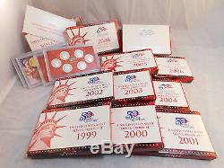 1999 2009 11 Sets! Silver Proof Sets Complete Run With Box Certificates AA0284