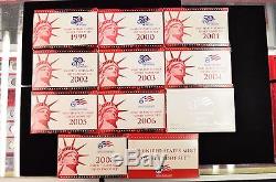 1999 2009 UNITED STATES SILVER PROOF SETS (11 SETS) with BOX & COA