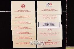 1999 2009 UNITED STATES SILVER PROOF SETS (11 SETS) with BOX & COA