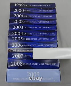 1999-2009 US Mint Proof Sets with Box & COA Lot of 127 Coins (11 Annual Sets)