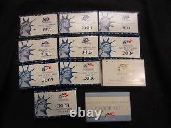 1999-2009 US Mint Proof Sets with Box & COA Lot of 127 Coins (11 SETS) FREE SHIP